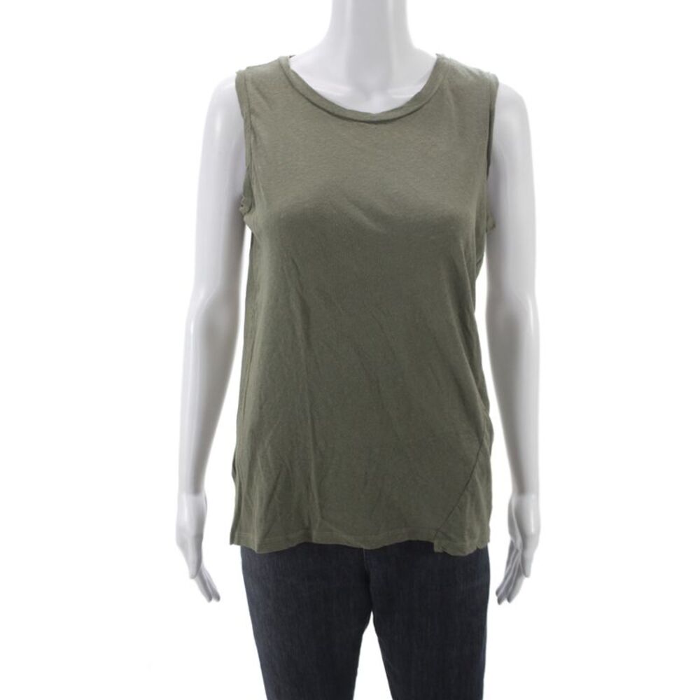 Jenni Kayne Women Linen Sleeveless Tank Crew Neck Green Basic Size S